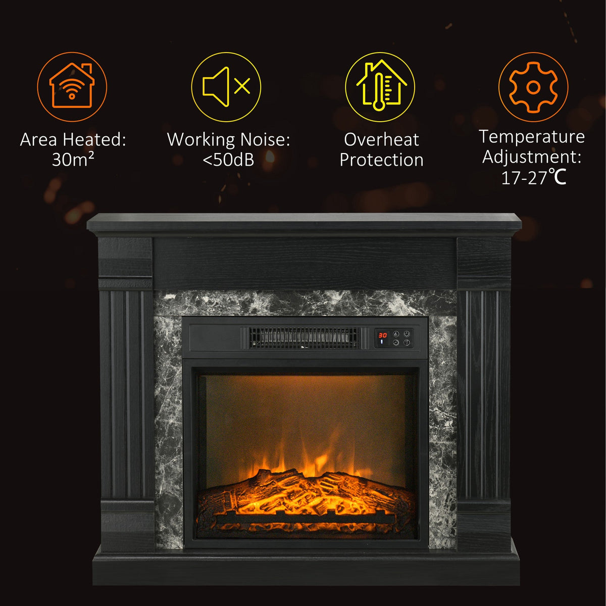 Easton Electric Mantel Wood Surround Freestanding Fireplace Heater with Overheating Protection - Black