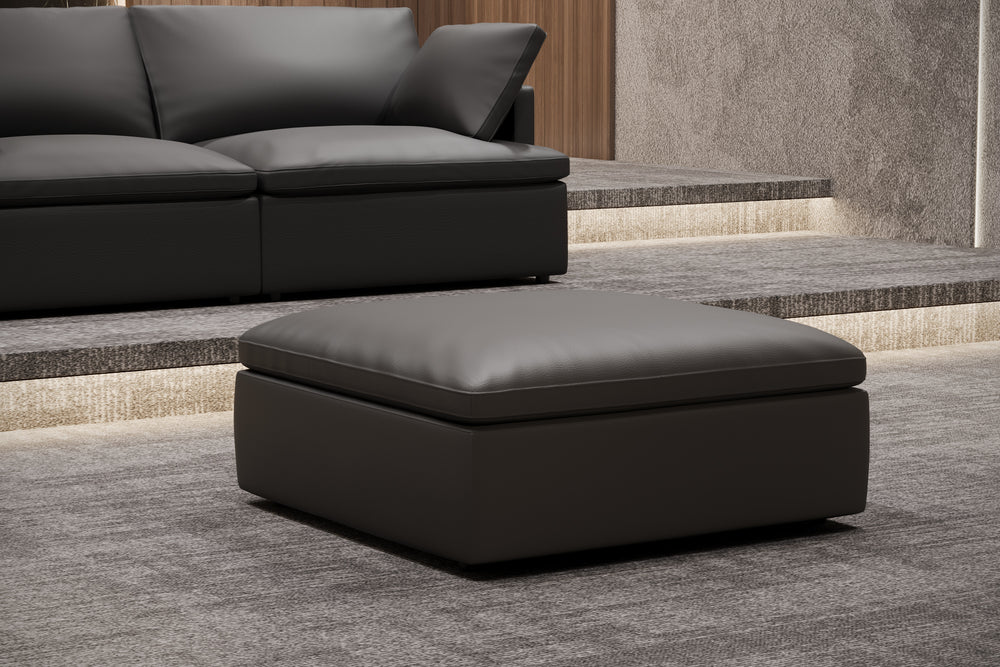 Valencia Isola Cloud Top Grain Leather Theater Lounge Modular Sofa Three Seats, Black Color