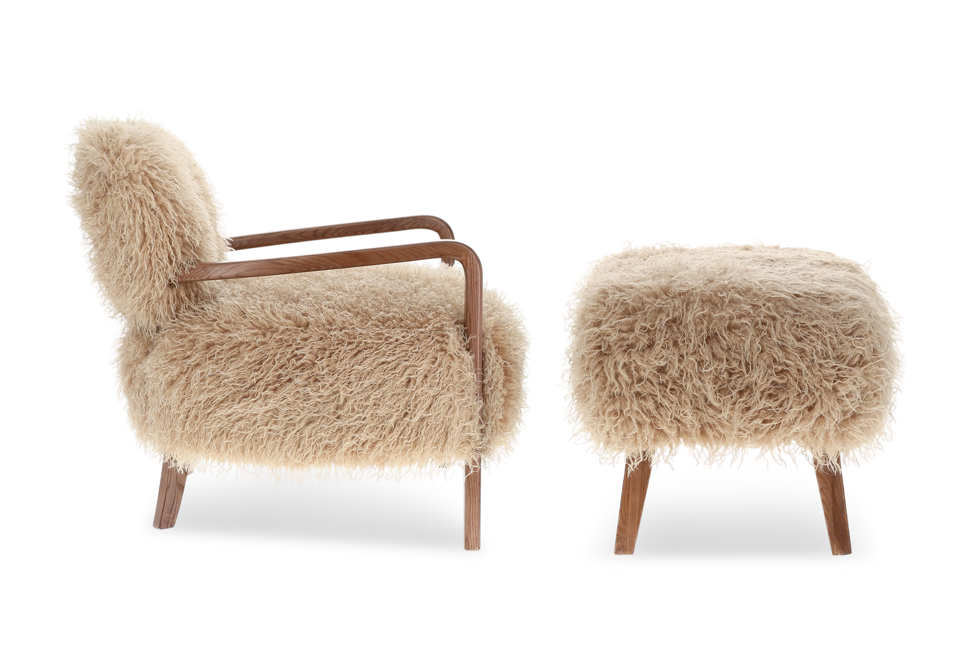 Valencia Willow Faux Sheepskin Accent Chair, Beige Color