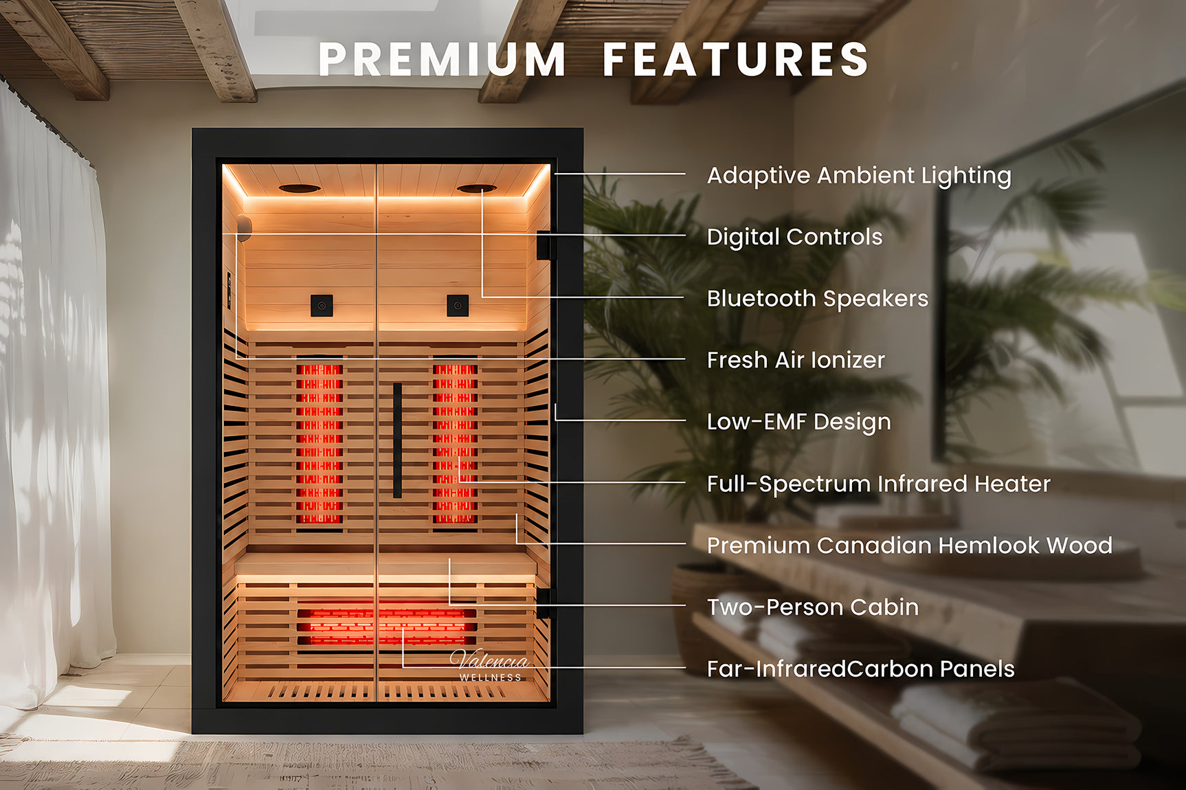 Valencia Aura™ 2-Person Full Spectrum Infrared Sauna | Low-EMF Hemlock
