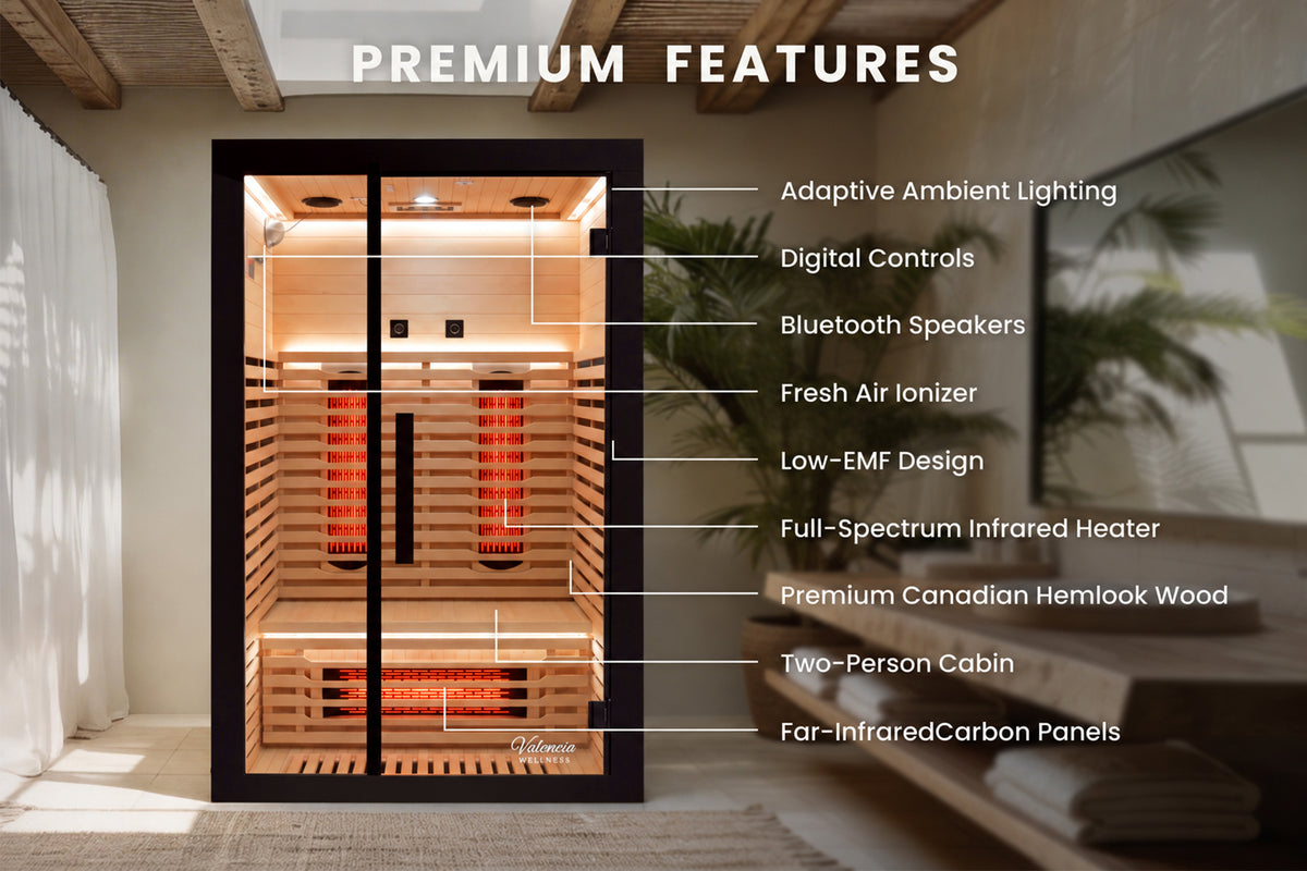 Valencia Aura™ 2-Person Full Spectrum Infrared Sauna | Low-EMF Hemlock