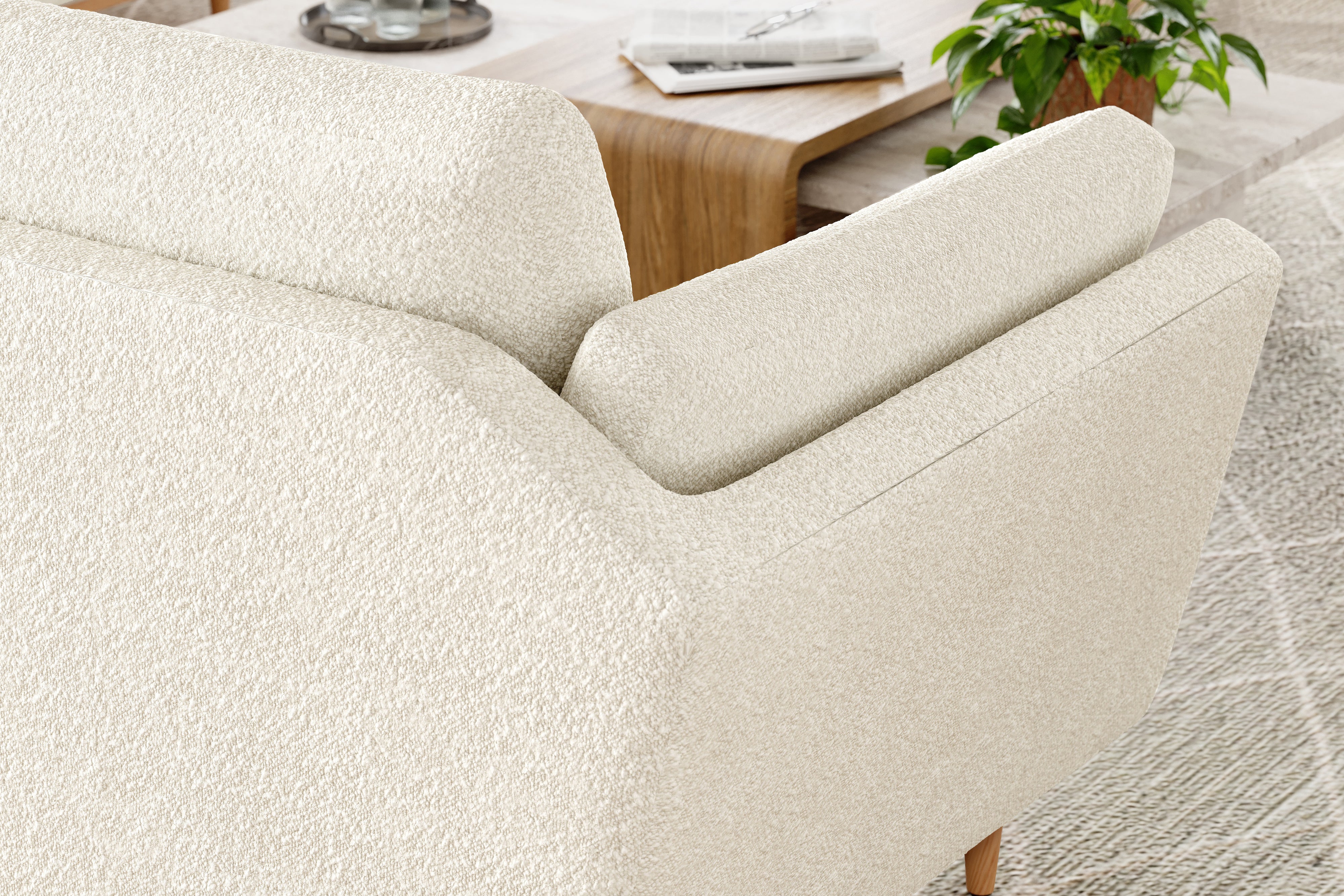 Valencia Mila Boucle Fabric Loveseat Sofa with Wood Base, Beige