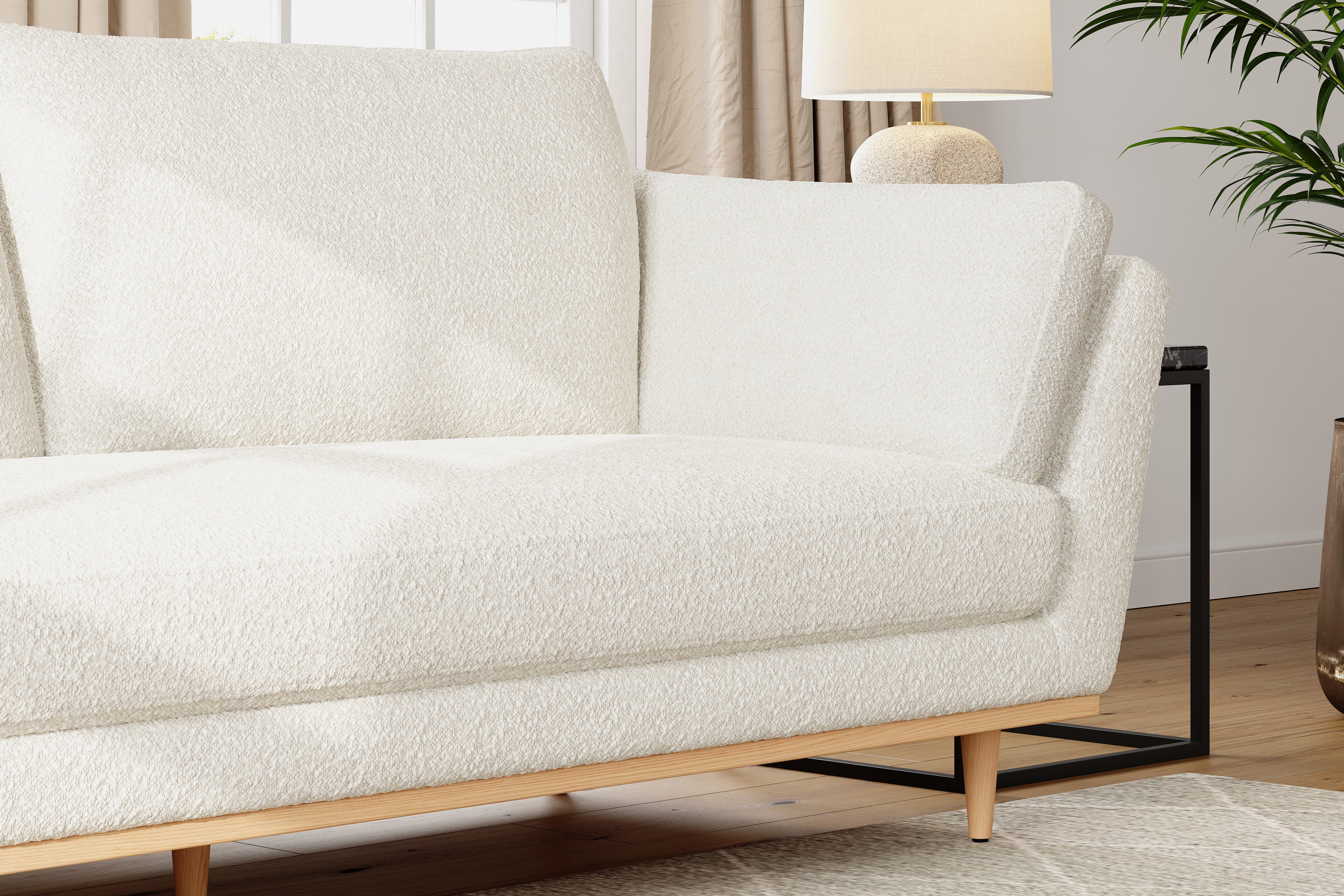 Valencia Mila Boucle Fabric Loveseat Sofa with Wood Base, Beige