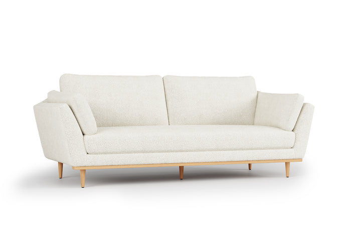 Valencia Mila Boucle Fabric Loveseat Sofa with Wood Base, Beige Color