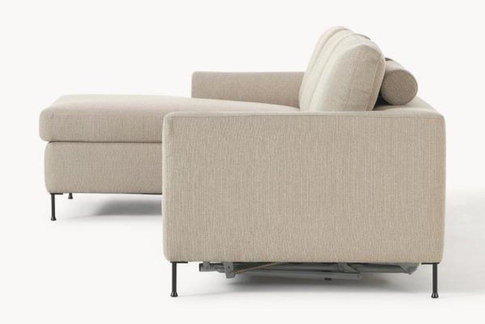 Valencia Emanuele Fabric 3-Seater Queen Sofa-Bed with Chaise, Beige