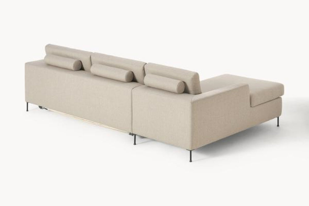 Valencia Emanuele Fabric 3-Seater Queen Sofa-Bed with Chaise, Beige