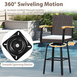 Set of 4 Outdoor 360° Swivel Bar Stool with Cushion and Acacia Wood Armrests