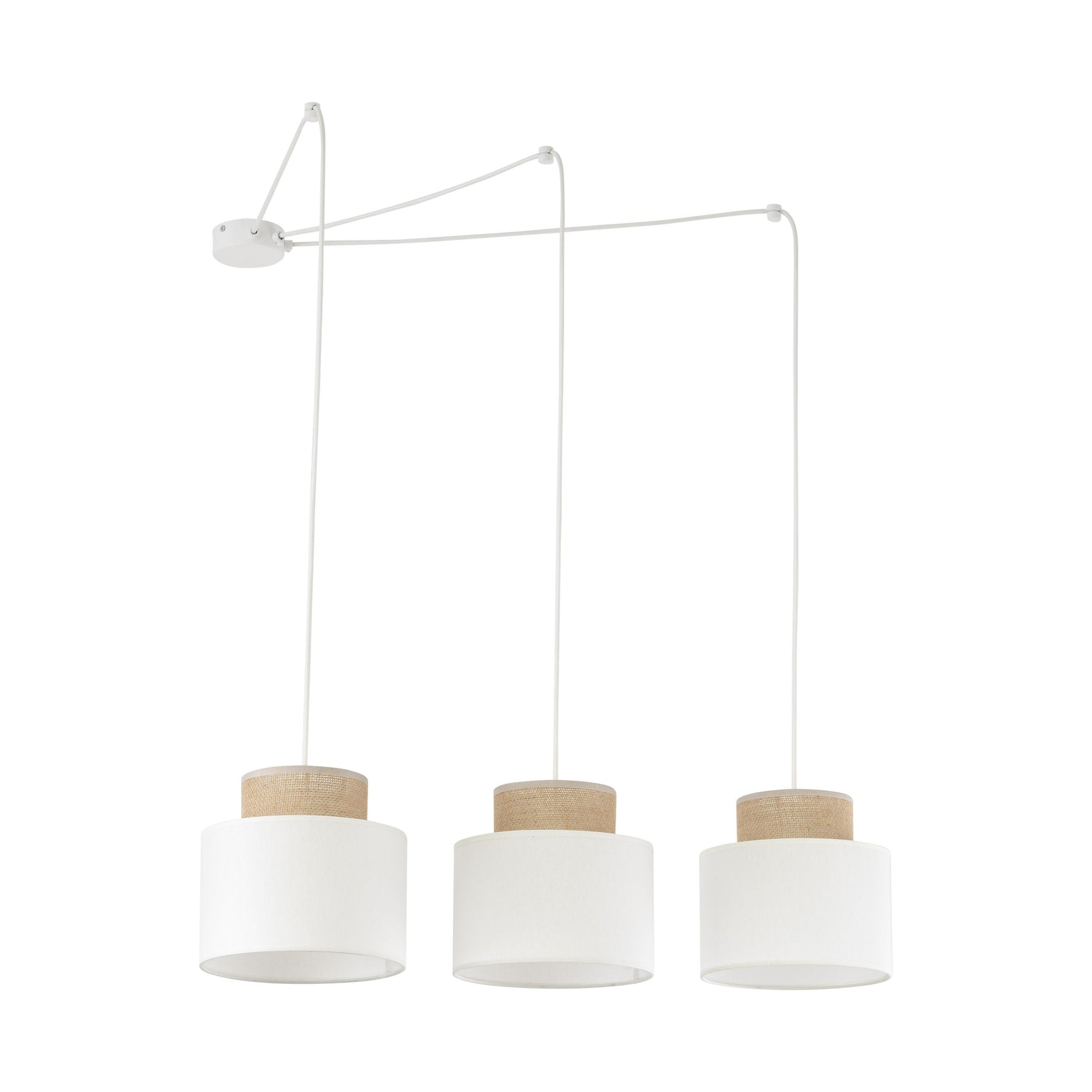 DUO White Jute Natural Suspension Pendant Ceiling Light Fixture for Kitchen Island, Dining Room & Living Room (3-Light)