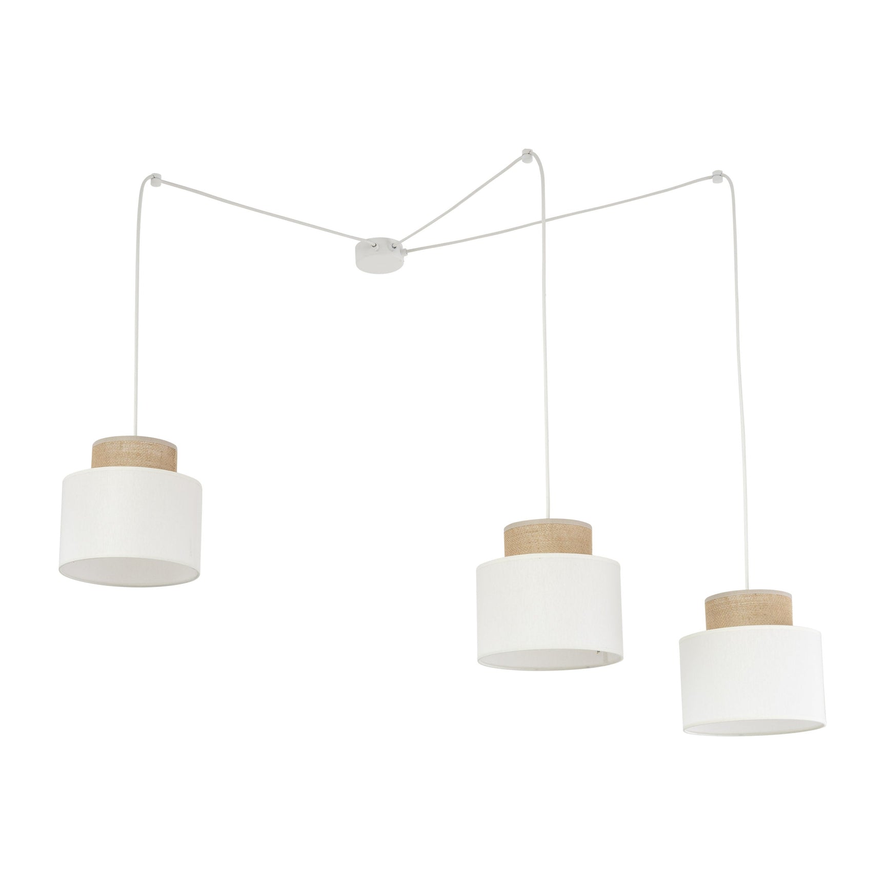 DUO White Jute Natural Suspension Pendant Ceiling Light Fixture for Kitchen Island, Dining Room & Living Room (3-Light)