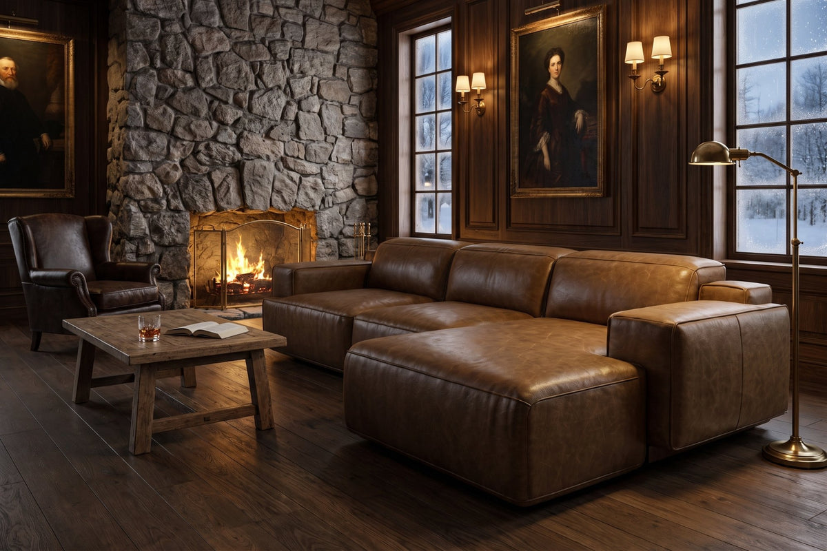 Valentina recliner Sectional in distressed Italian aniline leather