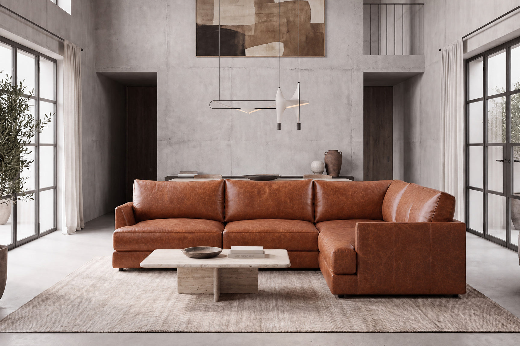 Serena Distressed Leather Corner Sectional Sofa