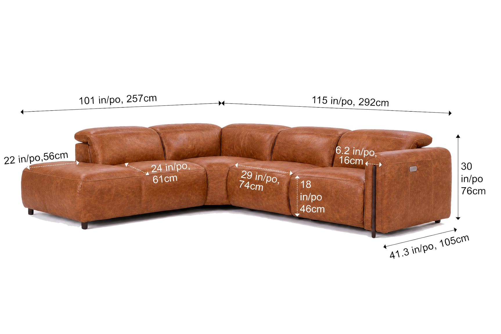 Octavia Distressed Italian Aniline Leather Reclining Corner Sectional Sofa