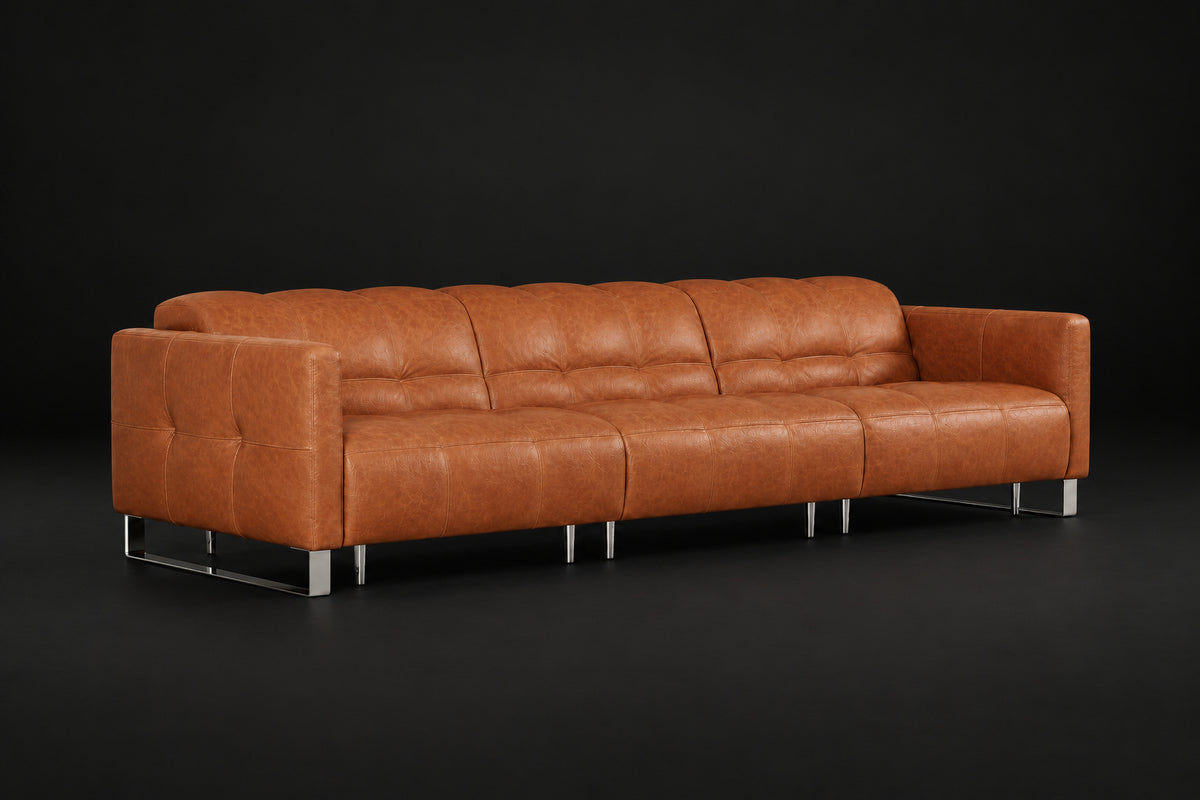 Sofia Distressed Italian Aniline Leather Dual Reclining Sofa
