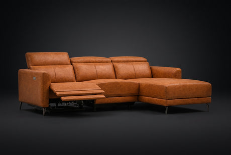 Andria Distressed Italian Aniline Leather Power Reclining Sectional Sofa