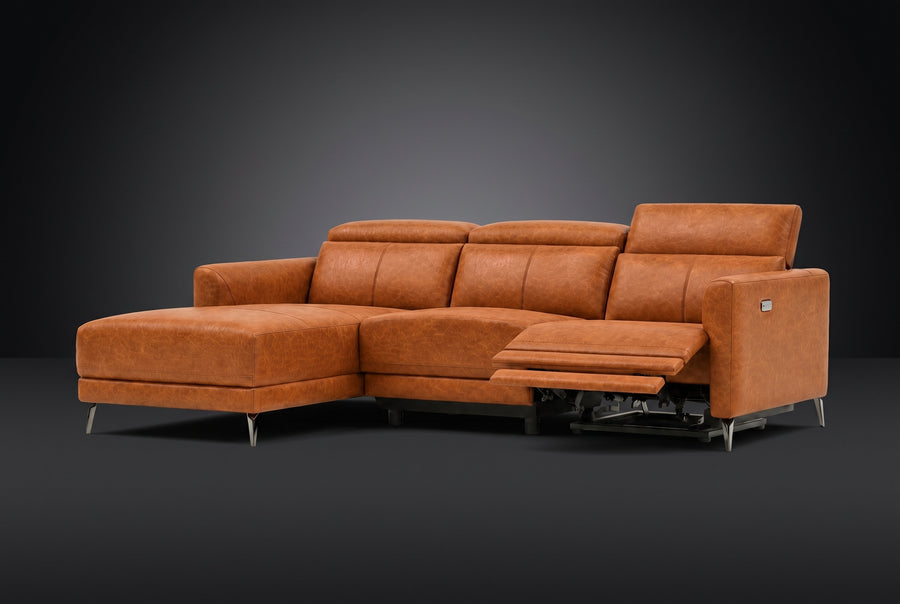 Andria Distressed Italian Aniline Leather Power Reclining Sectional Sofa