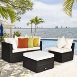 4 Pieces Ottoman Garden Patio Rattan Wicker Furniture Set with Cushion
