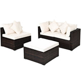 4 Pieces Ottoman Garden Patio Rattan Wicker Furniture Set with Cushion