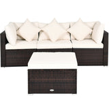 4 Pieces Ottoman Garden Patio Rattan Wicker Furniture Set with Cushion