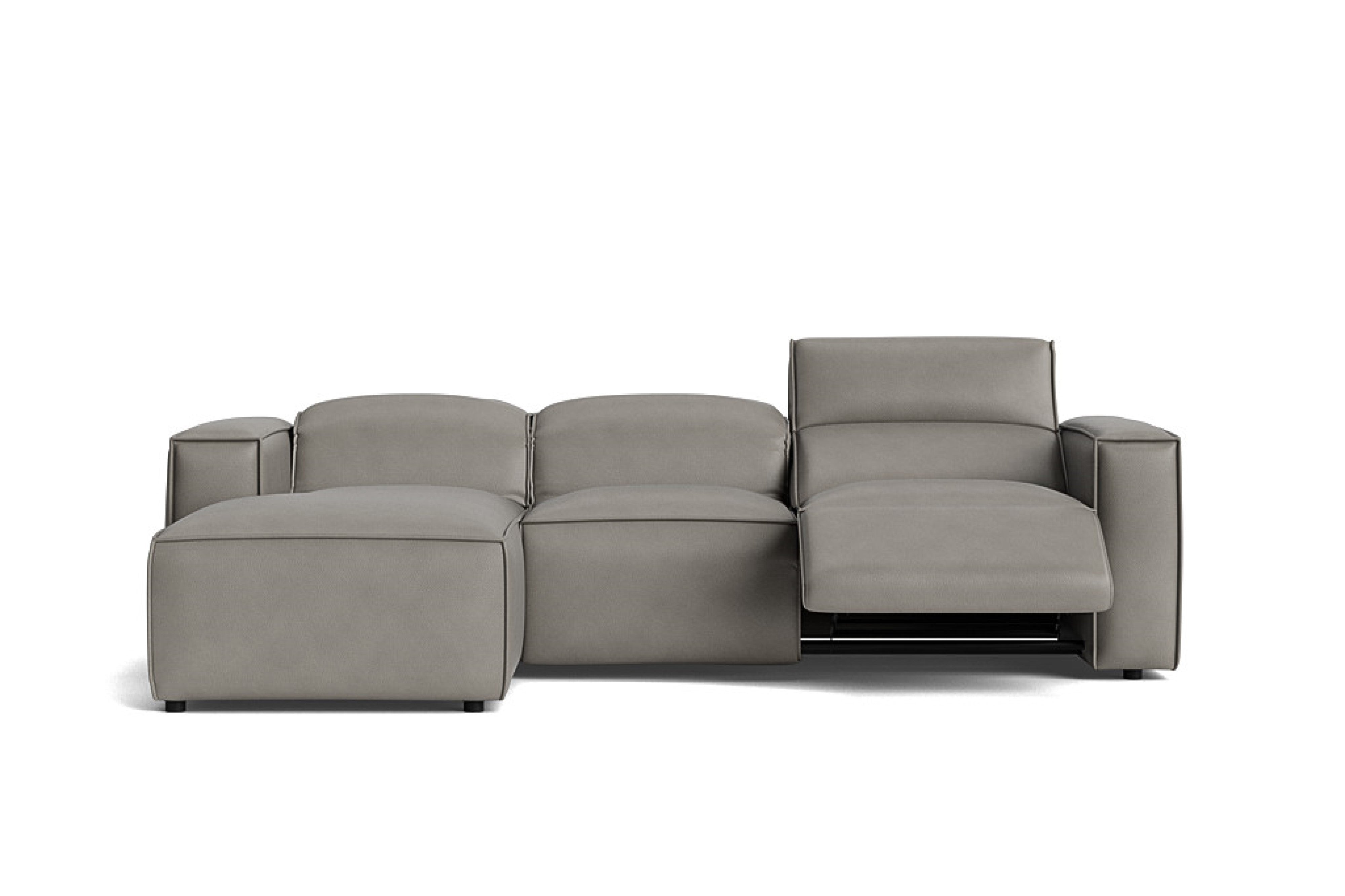 Valencia Emery Leather Sectional Sofa, Recliner Three Seats with Left Chaise, Light Grey