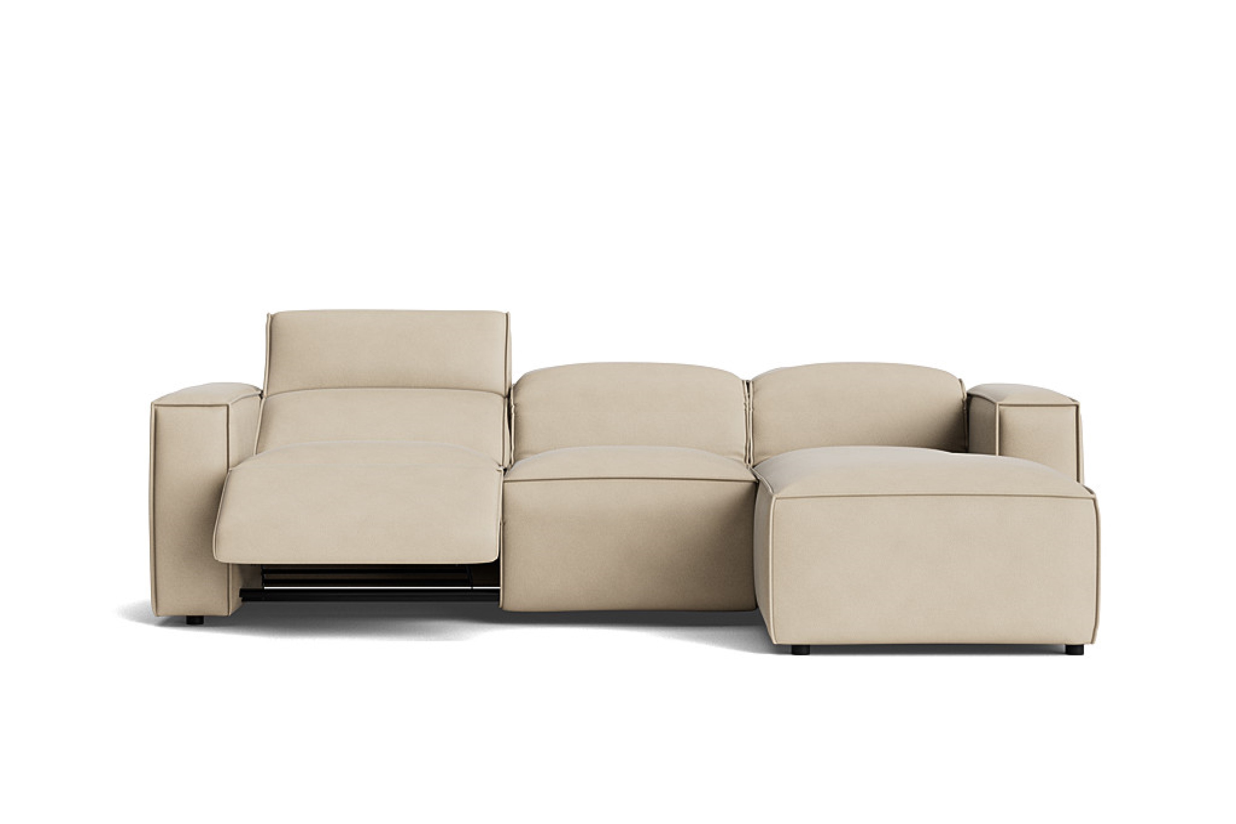 Valencia Emery Leather Sectional Sofa, Recliner Three Seats with Right Chaise, Beige