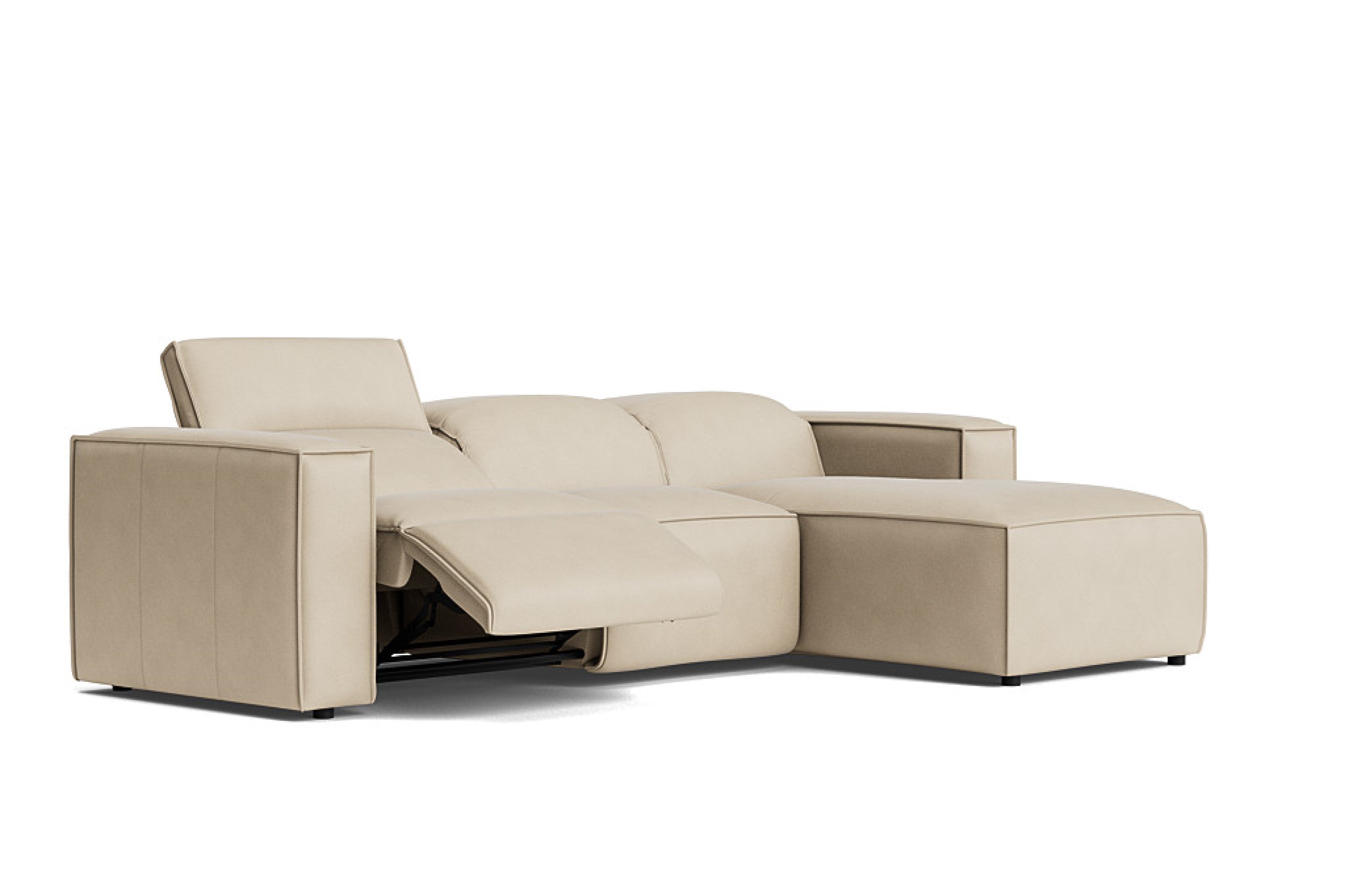 Valencia Emery Leather Sectional Sofa, Recliner Three Seats with Right Chaise, Beige