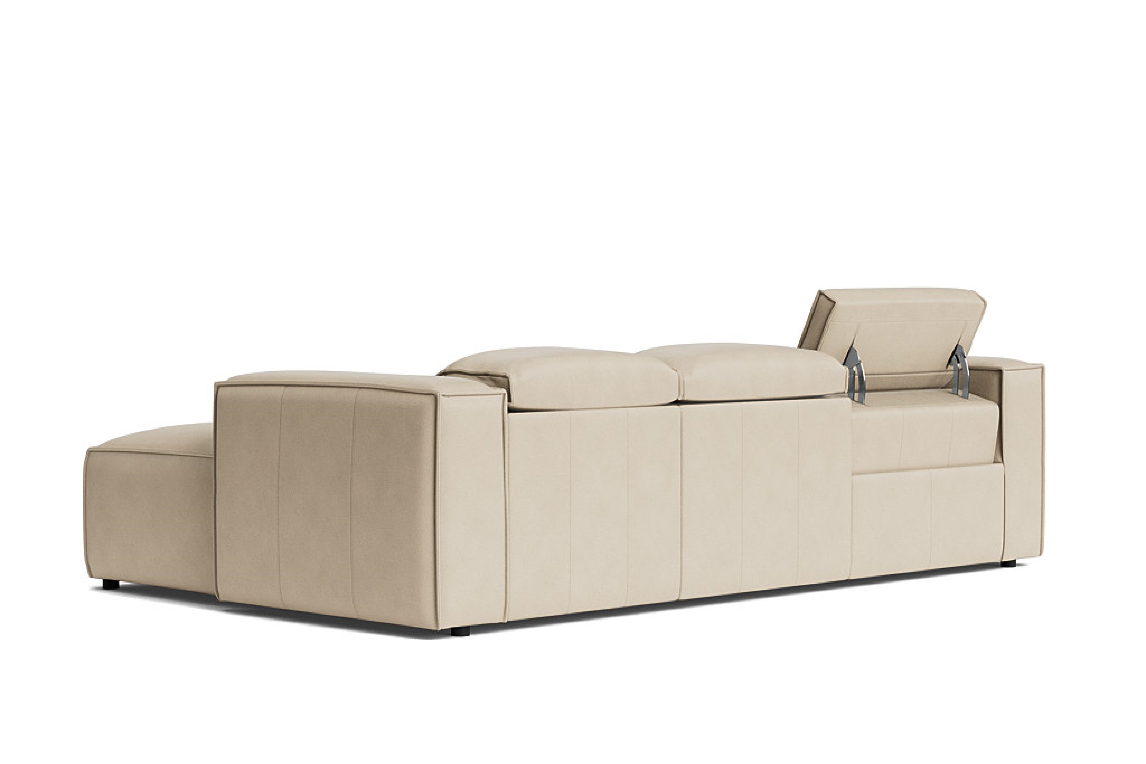 Valencia Emery Leather Sectional Sofa, Recliner Three Seats with Right Chaise, Beige