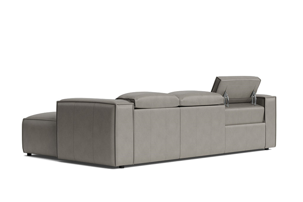 Valencia Emery Leather Sectional Sofa, Recliner Three Seats with Right Chaise, Light Grey