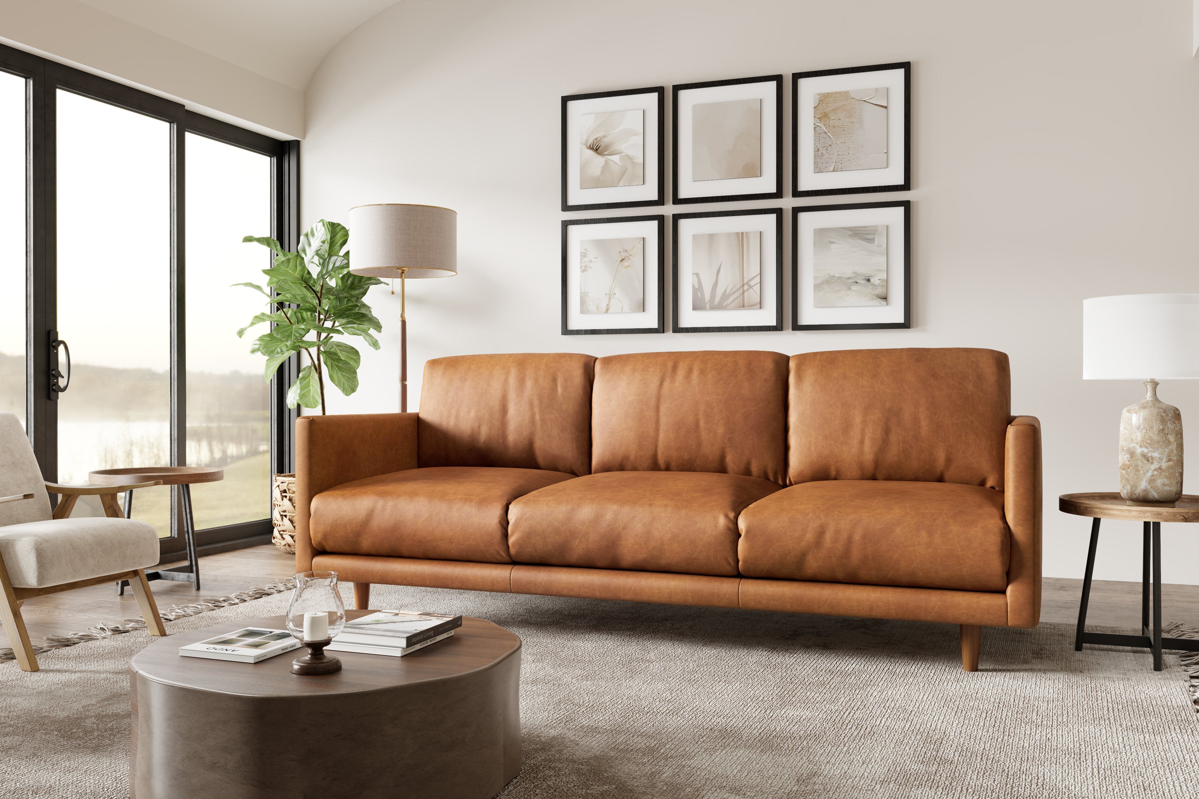 Valencia Toulon Leather Three Seats Sofa, Cognac