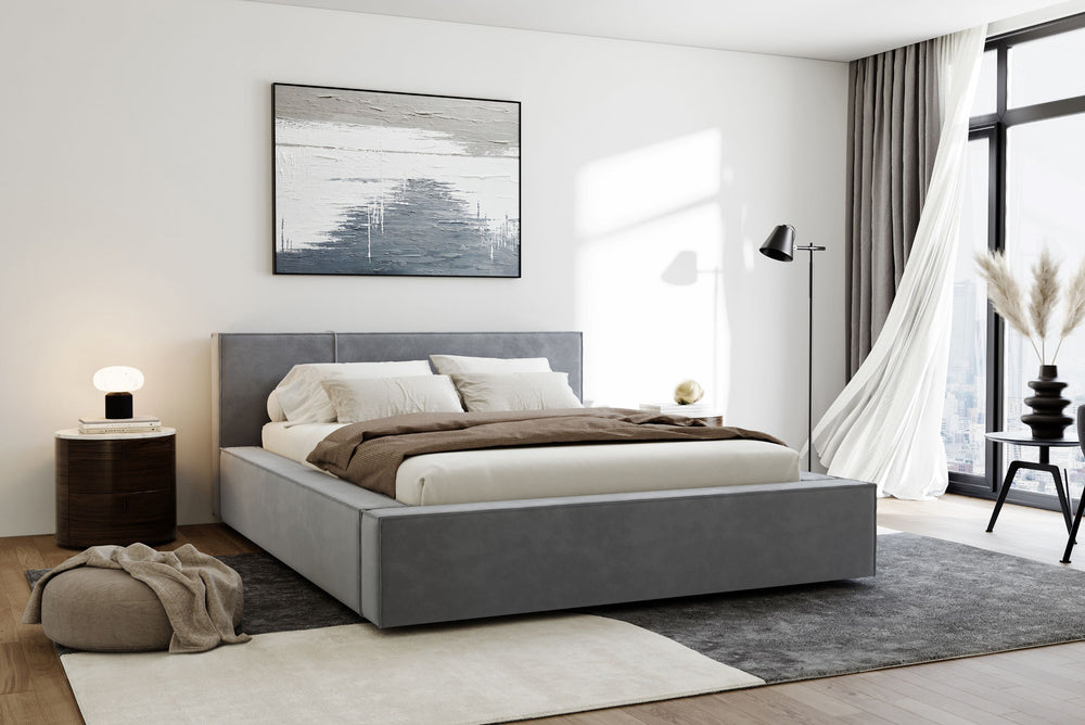 Valencia Luisa Fabric Queen Bed Frame, Grey Color
