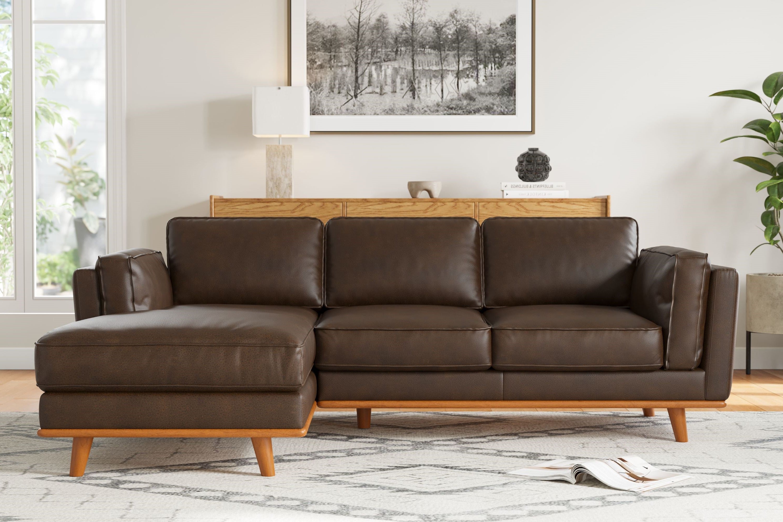 Valencia Artisan Top Grain Three Seats with Left Hand Chaise Leather Sofa, Chocolate