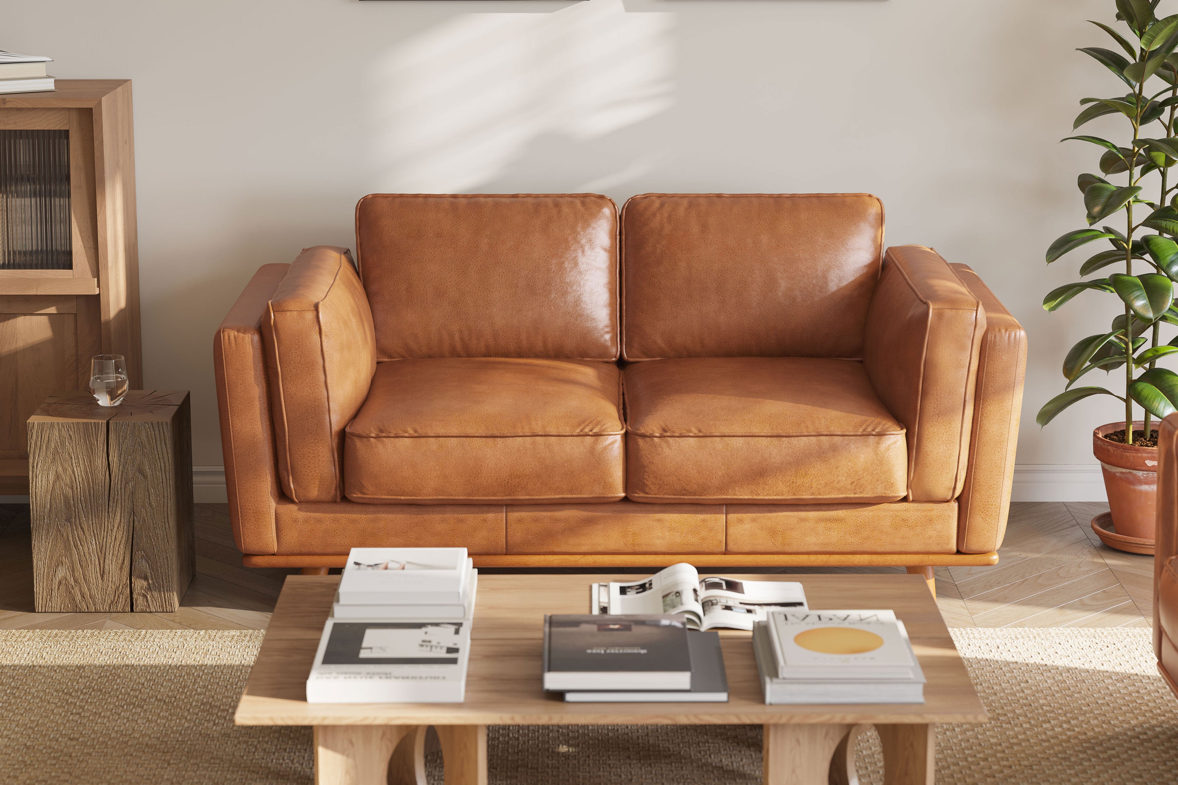 Valencia Artisan Top Grain Leather Loveseat, Cognac