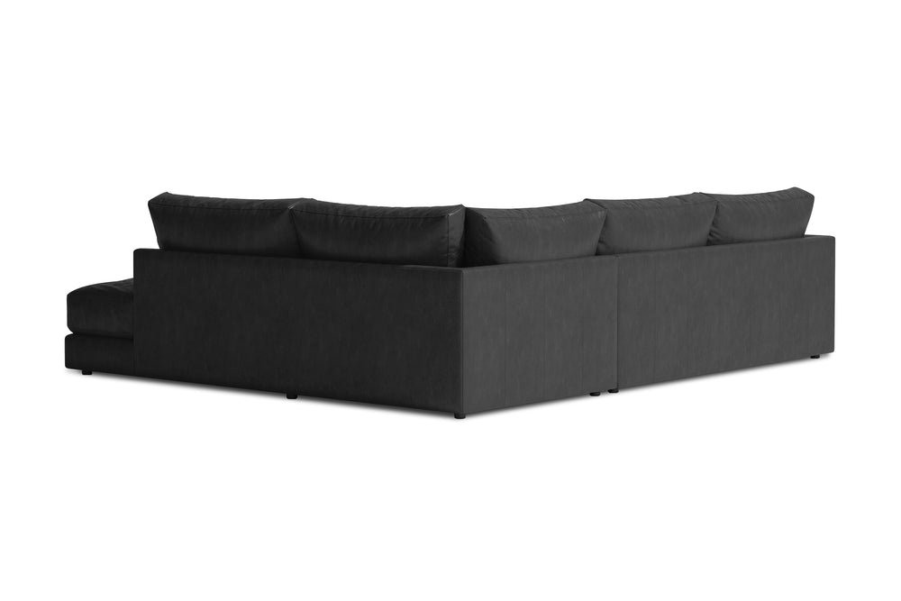 Valencia Serena Leather 2-Piece Right Bumper Chaise Sectional Sofa, Black