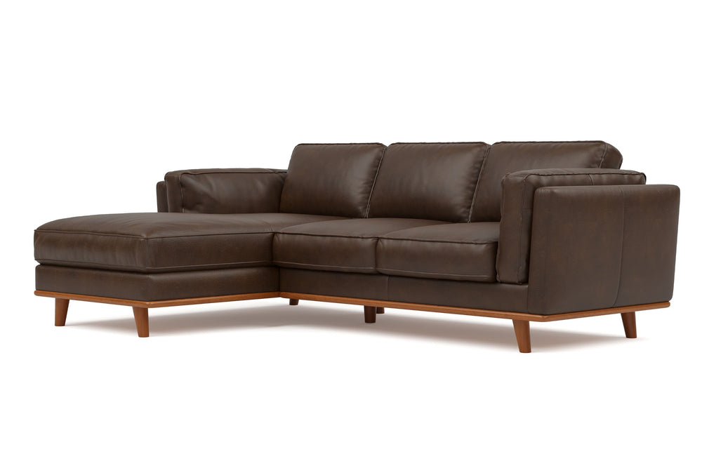Valencia Artisan Top Grain Three Seats with Left Hand Chaise Leather Sofa, Chocolate Color