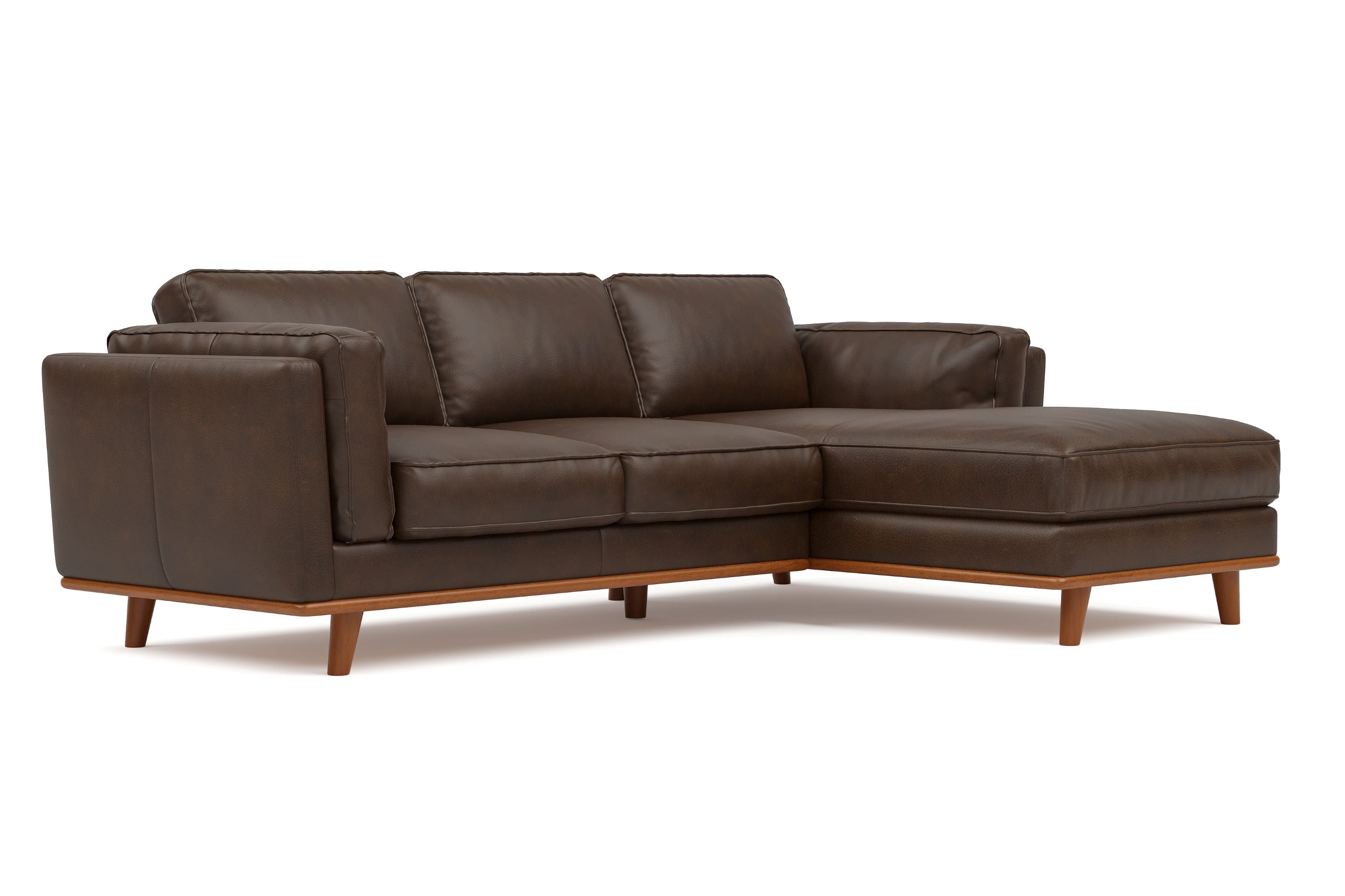 Valencia Artisan Top Grain Three Seats with Right Hand Chaise Leather Sofa, Chocolate