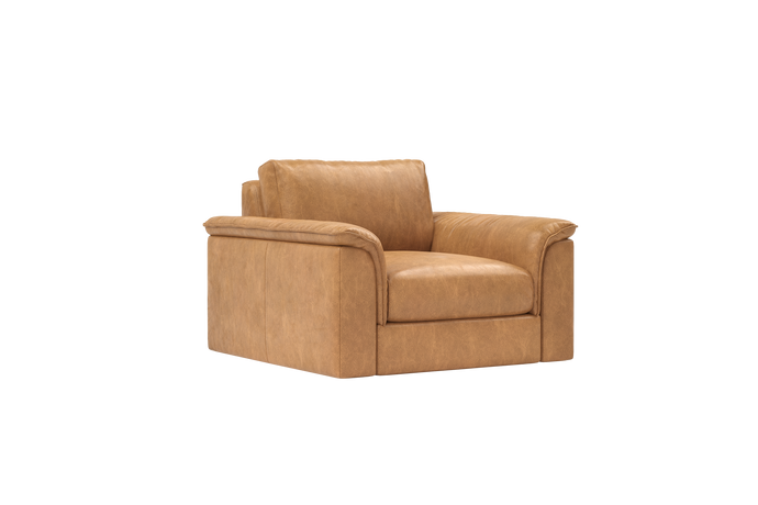 Valencia Zaira Leather Single Sofa Accent Chair, Camel Brown