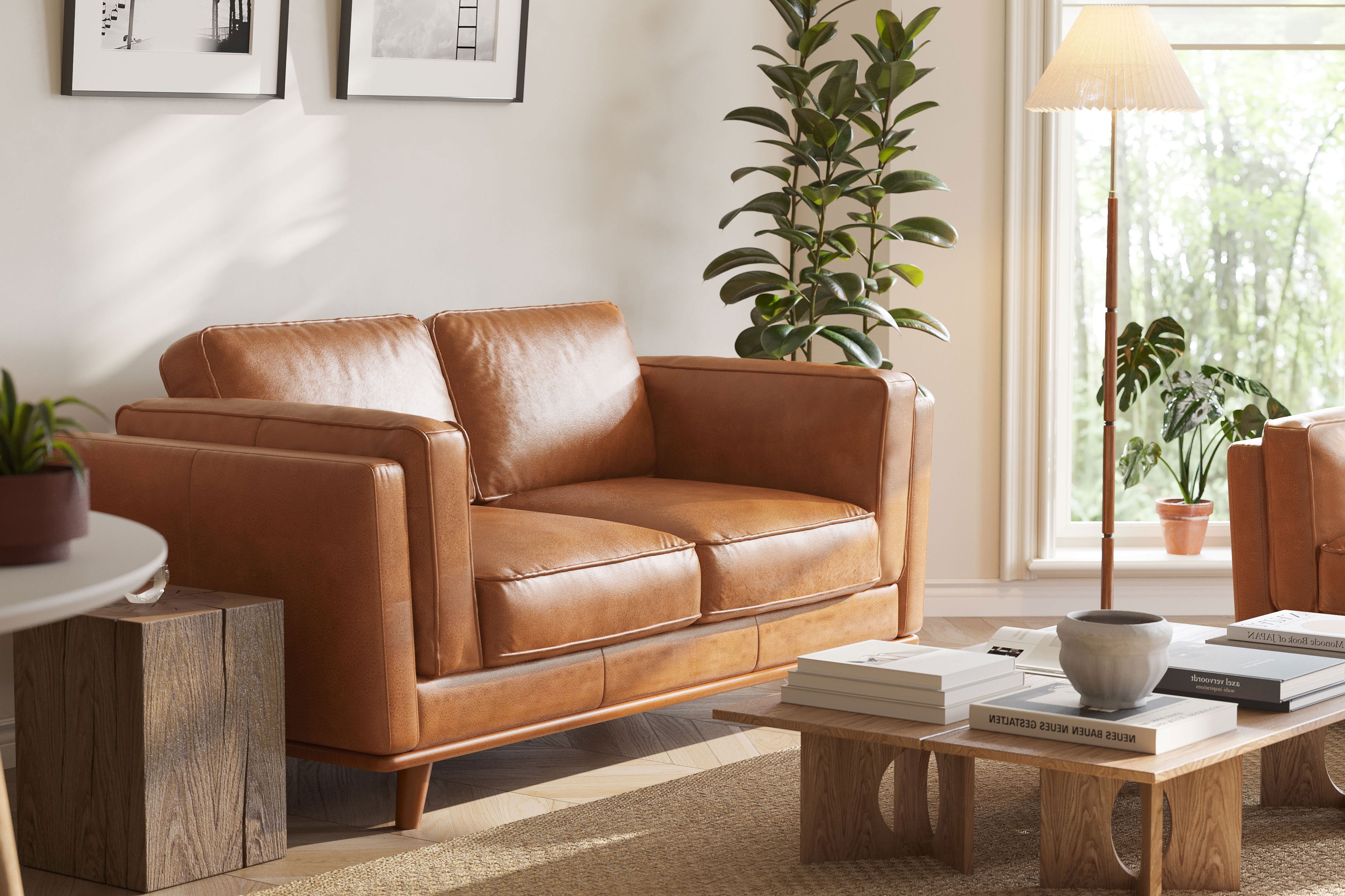 Valencia Artisan Top Grain Leather Loveseat, Cognac