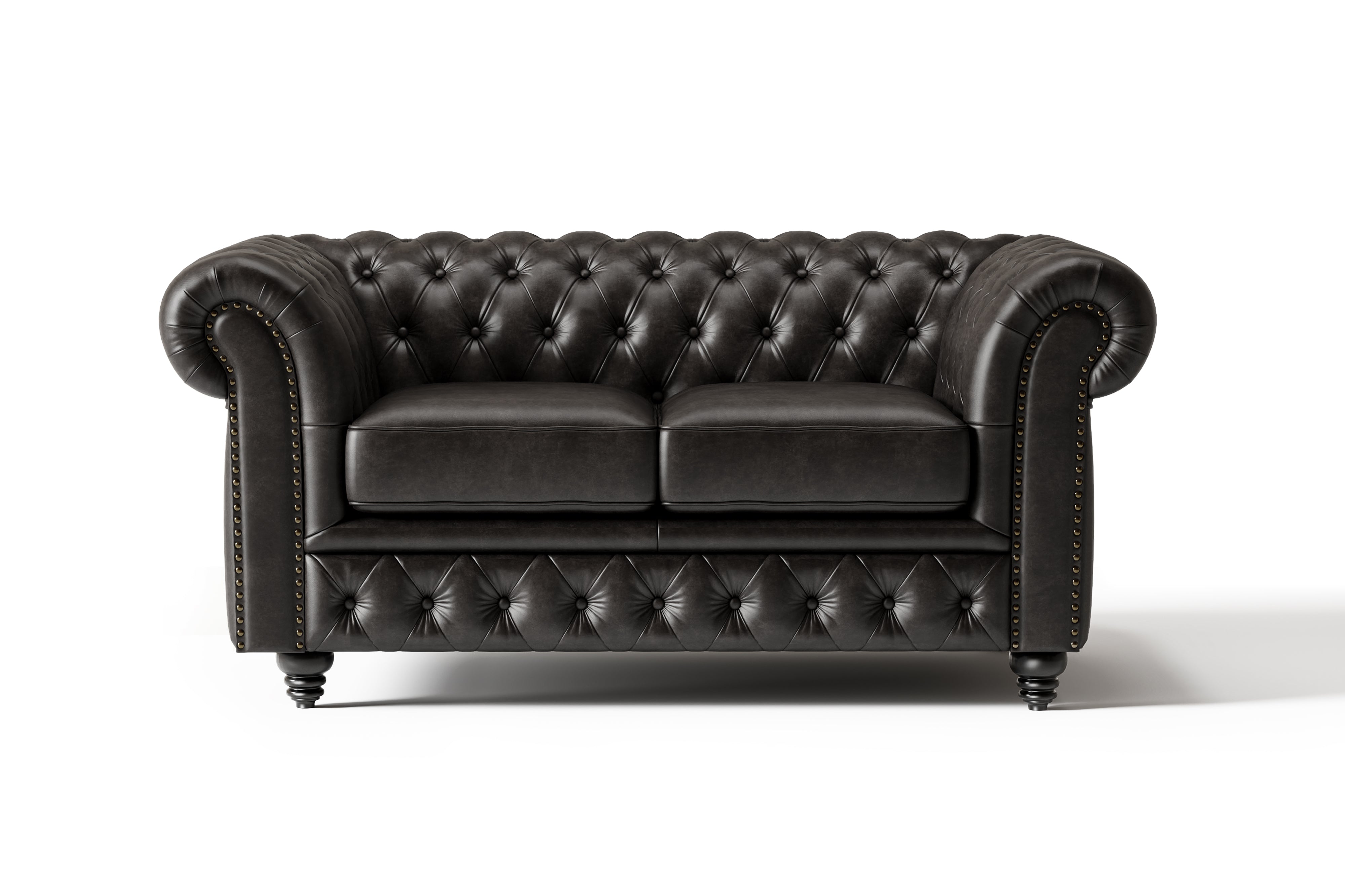 Valencia Parma 64" Full Aniline Leather Chesterfield Loveseat Sofa, Black