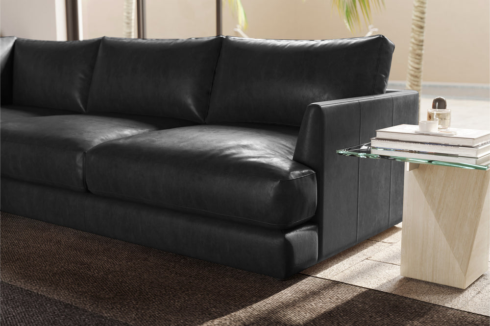 Valencia Serena Leather Three Seats with Left Chaise Sectional Sofa, Black