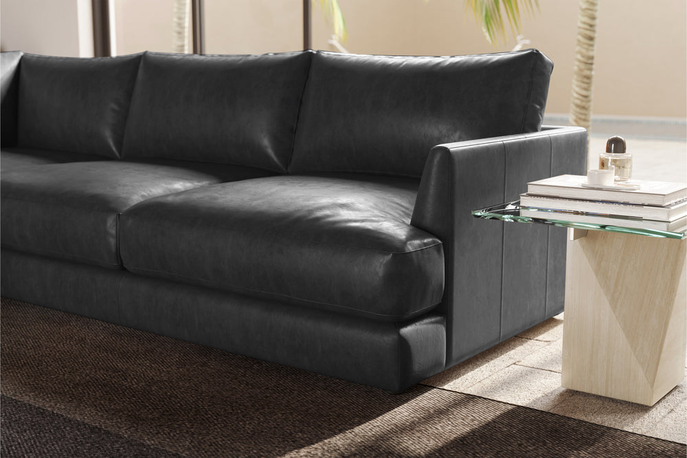 Valencia Serena Leather 2-Piece Left Bumper Chaise Sectional Sofa, Black