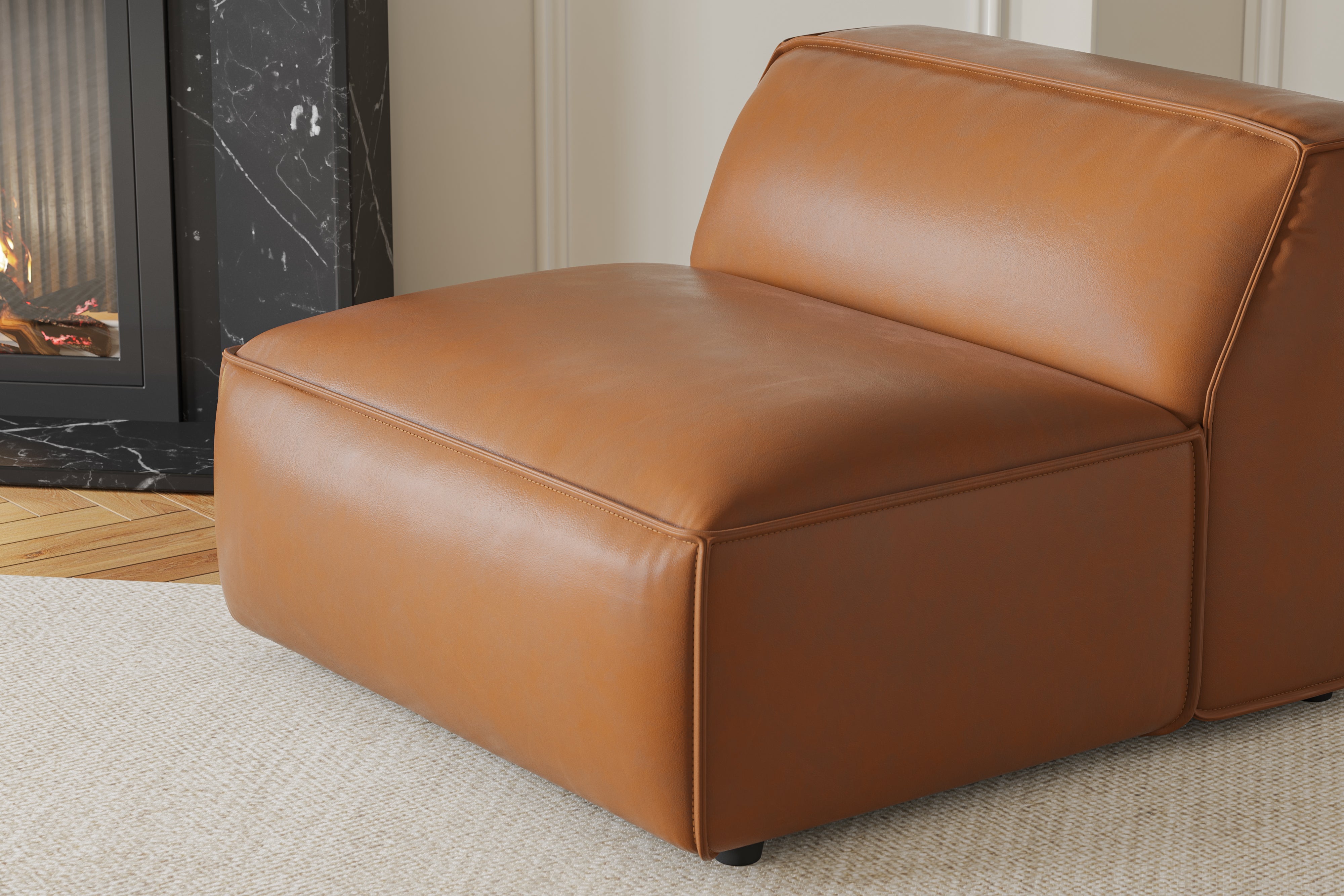 Valencia Nathan Full Aniline Leather Armless Piece, Caramel Brown