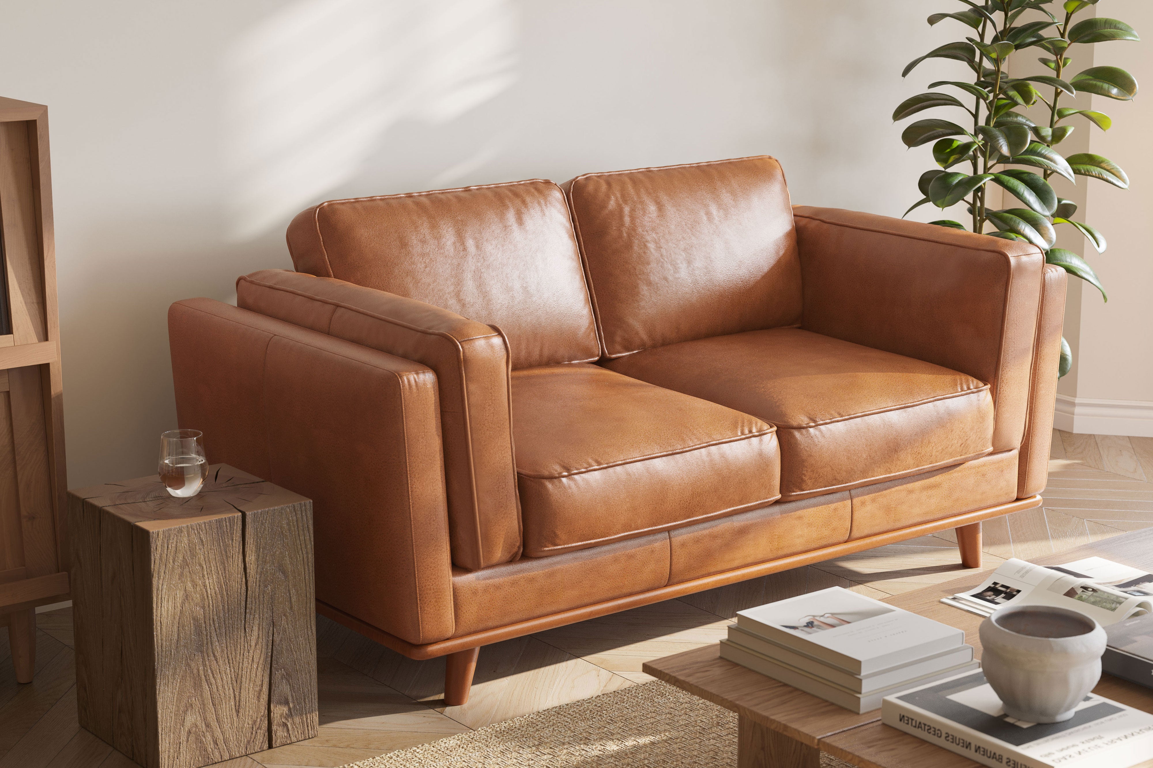 Valencia Artisan Top Grain Leather Loveseat, Cognac