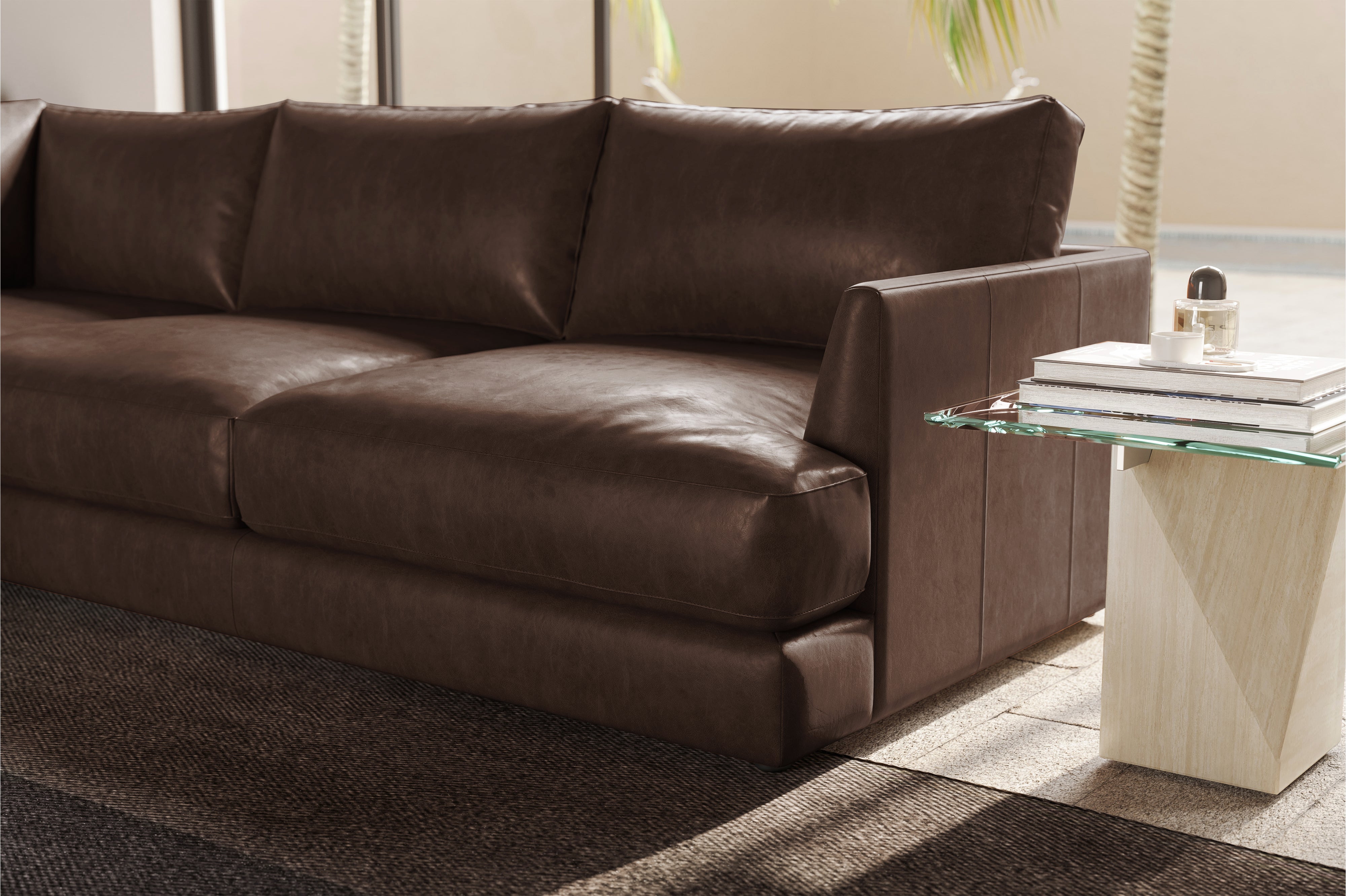 Valencia Serena Leather 2-Piece Left Bumper Chaise Sectional Sofa, Brown