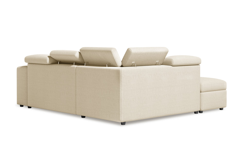 Valencia Finn Fabric Sectional Sofa Bed with Left Hand Storage, Beige