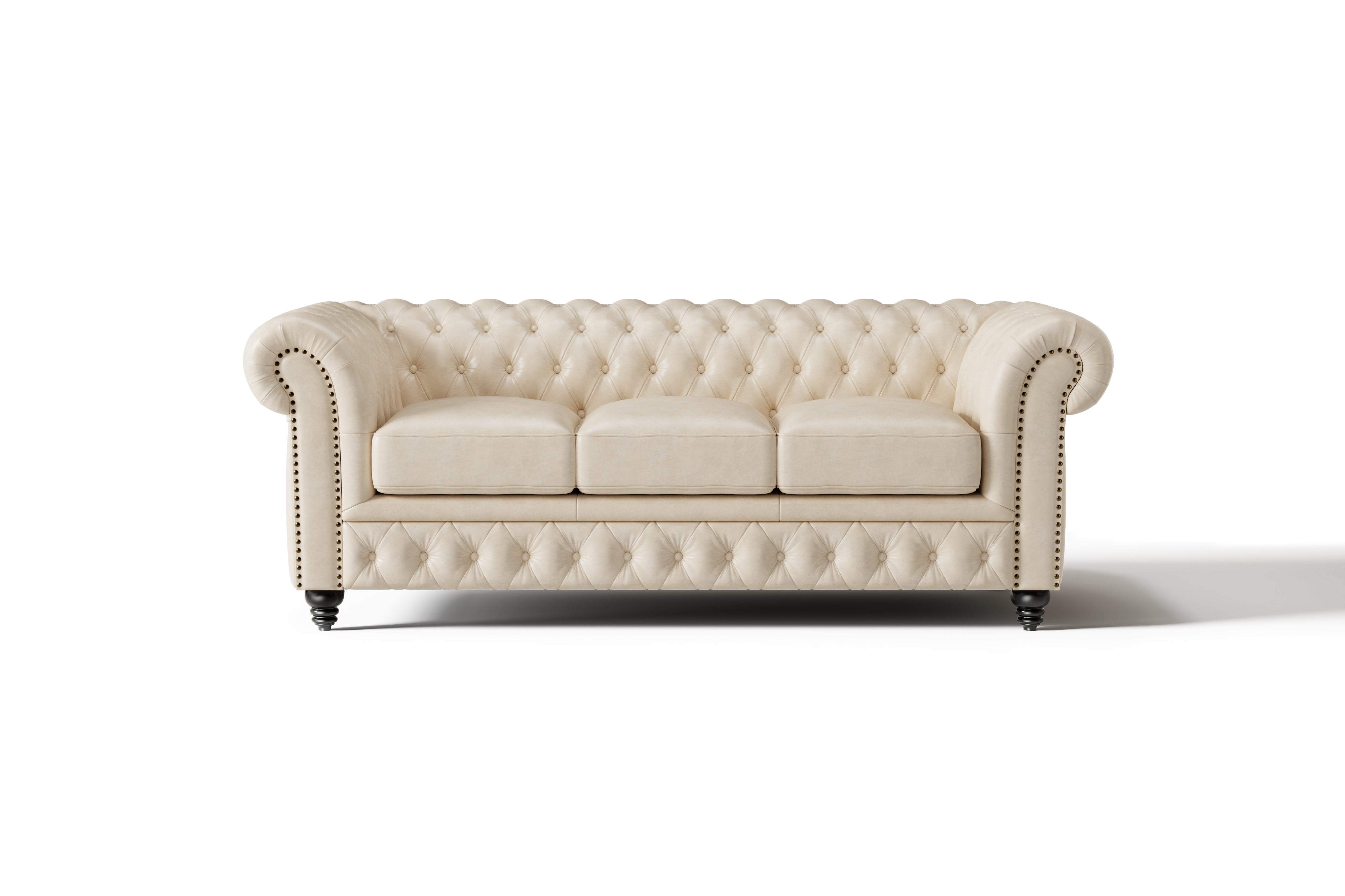 Valencia Parma 82" Full Aniline Leather Chesterfield Three Seats Sofa, Antique White