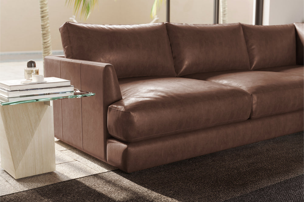 Valencia Serena Leather Three Seats with Right Chaise Sectional Sofa, Brown