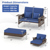 2 Piece Patio Rattan Daybed Wicker Loveseat and Ottoman with Adjustable Backrest