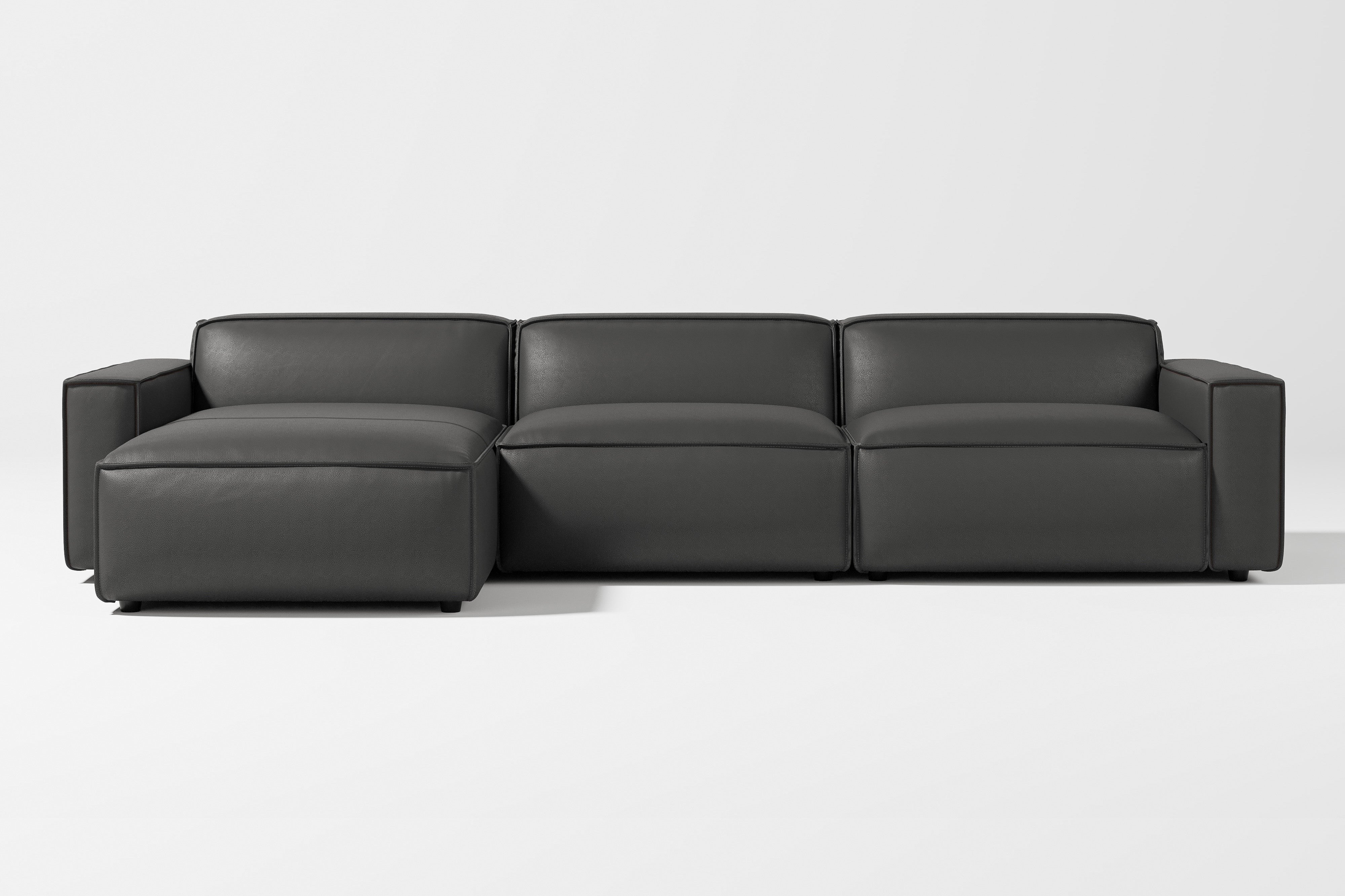 Valencia Nathan Full Aniline Leather Modular Sofa with Down Feather, Left Chaise, Black Color