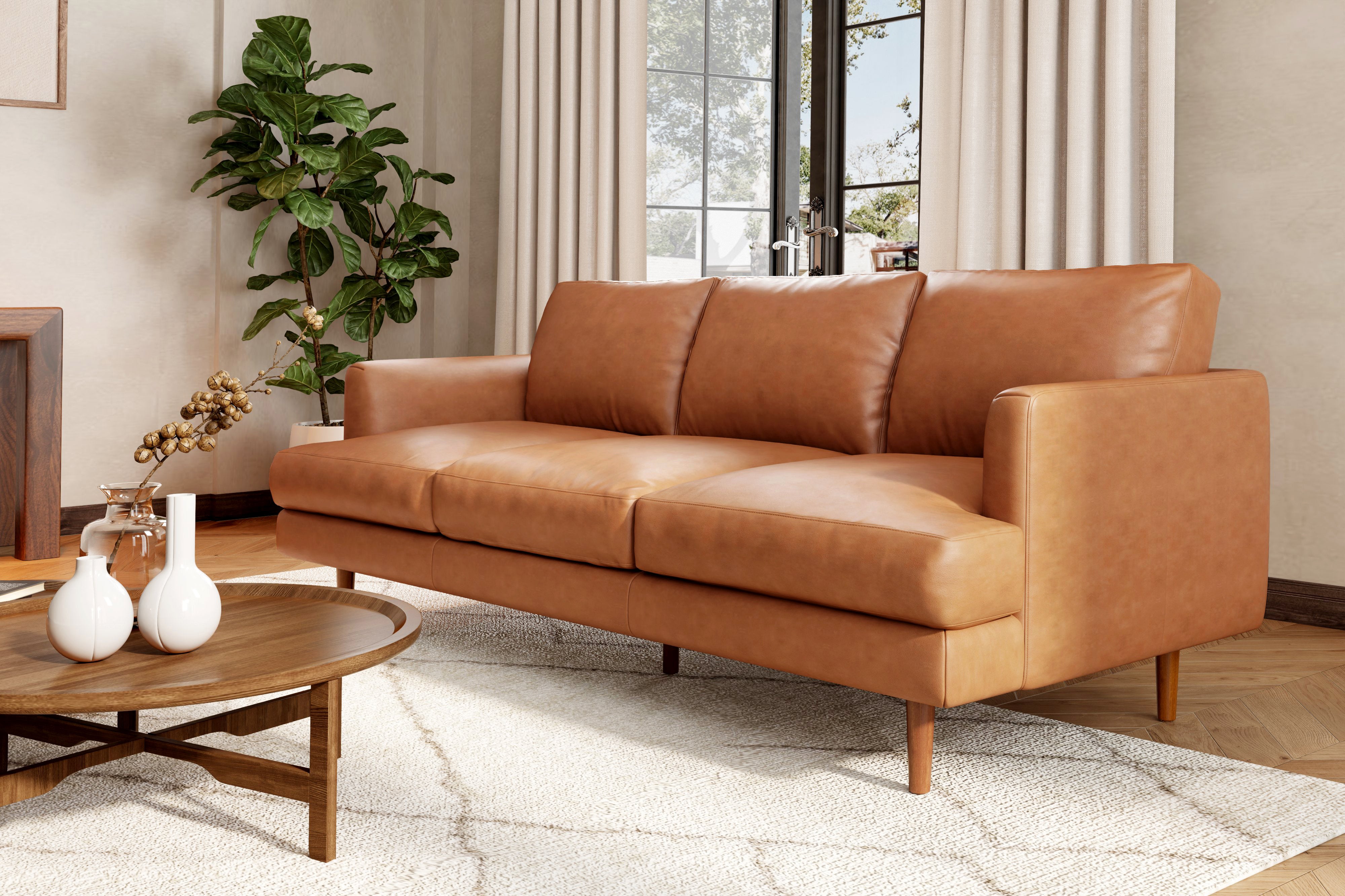 Valencia Grosseto Top Grain Leather Three Seats Sofa, Cognac