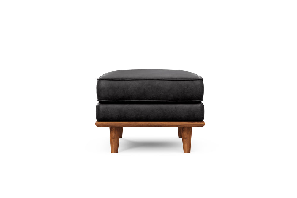 Valencia Artisan Top Grain Leather Ottoman, Black Color