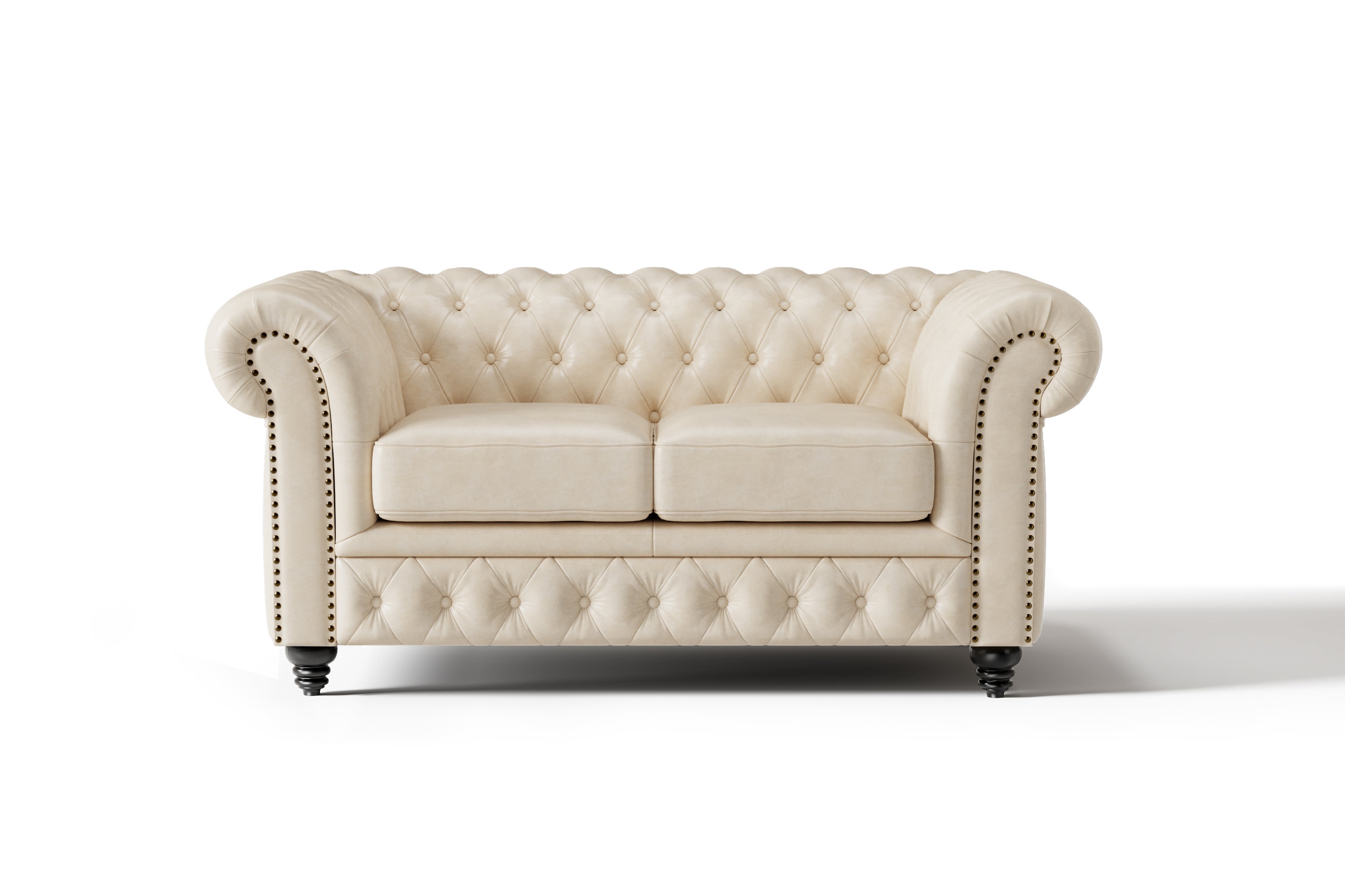 Valencia Parma 64" Full Aniline Leather Chesterfield Loveseat Sofa, Antique White